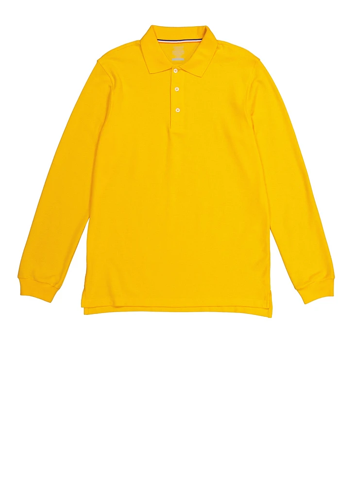 French Toast Boys 16-20 Pique Long Sleeve Polo, Yellow, Size 18-20