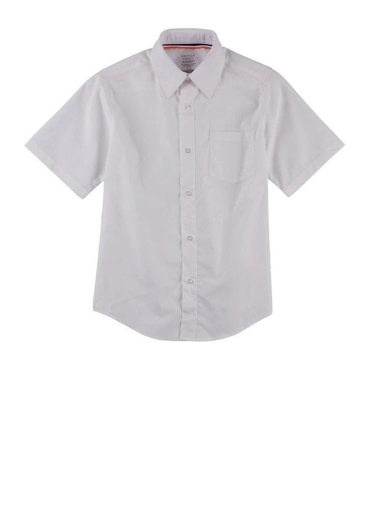 French Toast Boys 10-20 Husky Short Sleeve Shirt, White, Size 14H