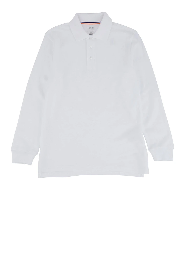 French Toast Boys 10-20 Husky Long Sleeve Polo Shirt, White, Size 14-16H