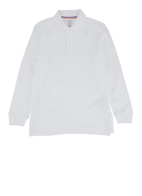 French Toast Boys 10-20 Husky Long Sleeve Polo Shirt, White, Size 14-16H