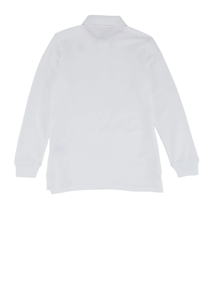 French Toast Boys 10-20 Husky Long Sleeve Polo Shirt, White, Size 14-16H