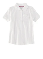 French Toast Girls 4-6x Bow Pocket Detail Short Sleeve Polo Shirt, White, Size 4-5