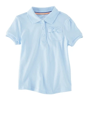 French Toast Girls 4-6x Bow Pocket Detail Polo Shirt, Blue, Size 4-5