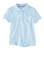 French Toast Girls 4-6x Bow Pocket Detail Polo Shirt, Blue, Size 4-5