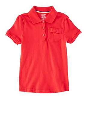 French Toast Girls 4-6x Solid Bow Pocket Detail Polo Shirt, Red, Size 4-5