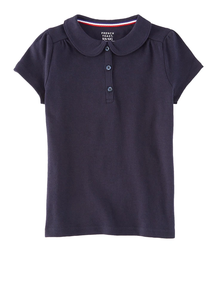 French Toast Girls 4-6x Peter Pan Collar Polo Shirt, Blue, Size 4-5
