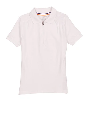 French Toast Girls 4-6x Short Sleeve Heart Half Zip Polo Shirt, White, Size 4-5
