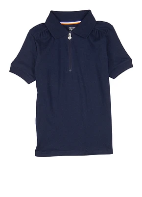 French Toast Girls 4-6x Solid Zip Neck Polo Shirt, Blue, Size 6-6X