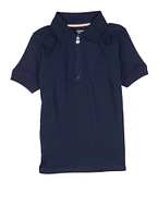 French Toast Girls 4-6x Solid Zip Neck Polo Shirt, Blue, Size 6-6X