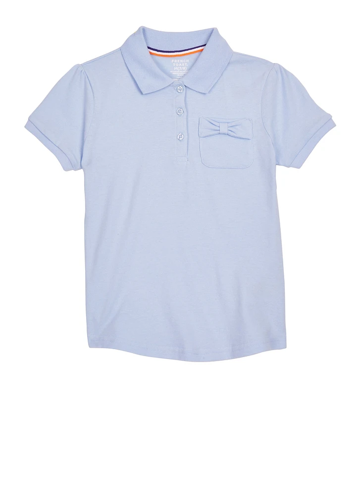 French Toast Girls 7-16 Bow Pocket Detail Polo Shirt, Blue, Size 14-16