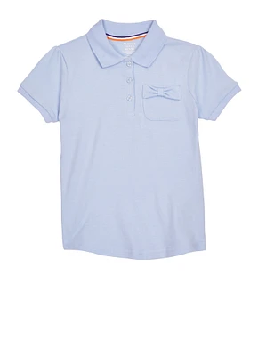French Toast Girls 7-16 Bow Pocket Detail Polo Shirt, Blue, Size 14-16