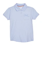 French Toast Girls 7-16 Bow Pocket Detail Polo Shirt, Blue, Size 14-16