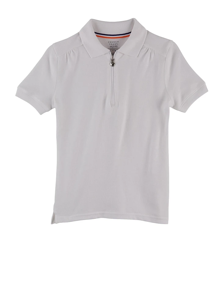 French Toast Girls 7-16 Short Sleeve Heart Half Zip Polo Shirt, White,