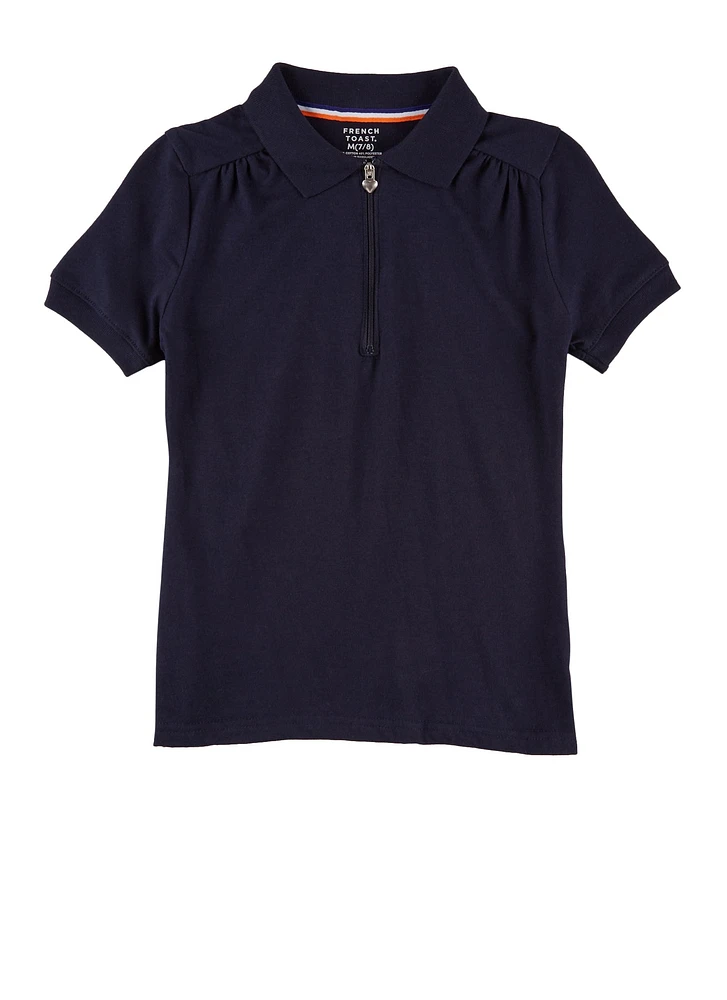French Toast Girls 7-16 Heart Half Zip Polo Shirt, Blue, Size 10-12
