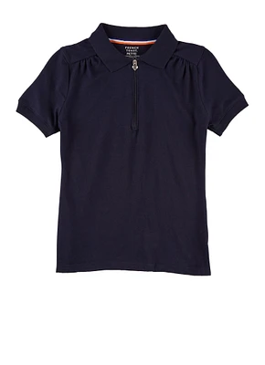 French Toast Girls 7-16 Heart Half Zip Polo Shirt, Blue, Size 10-12