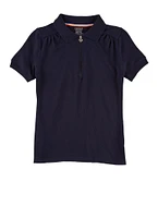 French Toast Girls 7-16 Heart Half Zip Polo Shirt, Blue, Size 10-12