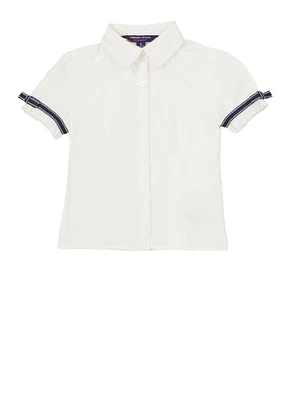 French Toast Girls 4-6x Ribbon Trim Short Sleeve Shirt, White, Size 4