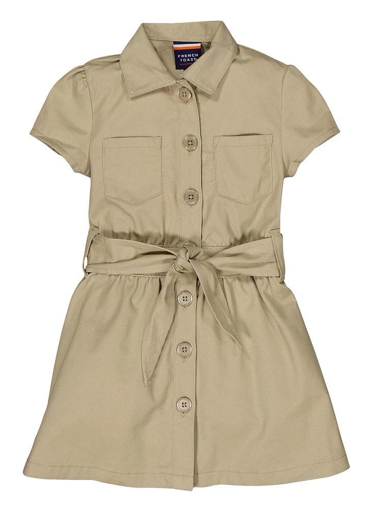 French Toast Girls 4-6x Tie Waist Belt Safari Dress, Khaki, Size 6