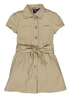 French Toast Girls 4-6x Tie Waist Belt Safari Dress, Khaki, Size 6
