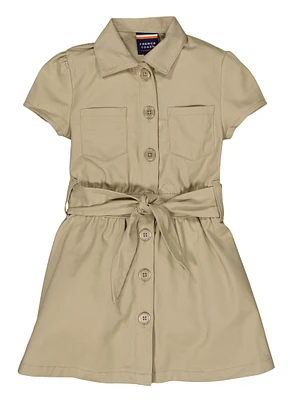 French Toast Girls 4-6x Tie Waist Belt Safari Dress, Khaki, Size 4