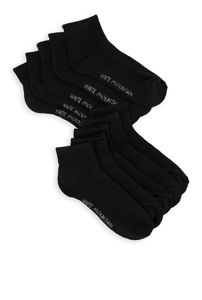 Womens Performance Quarter Socks 10 Pack Set, Black