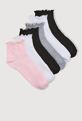 Girls Assorted Lettuce Edge Ankle Socks 6 Pack, Multi