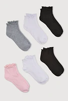 Girls Assorted Lettuce Edge Ankle Socks 6 Pack, Multi