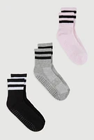 Womens Varsity Stripe Pilates Crew Socks 3 Pack Size 4-10, Multi