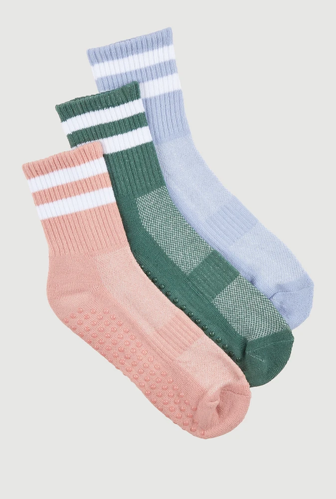 Womens Varsity Stripe Pilates Socks 3 Pack Size 4-10, Multi