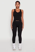 Womens Stylish High Waisted Seamless Ribbed Knit Leggings, Black, Size S