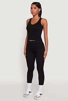 Womens Stylish High Waisted Seamless Ribbed Knit Leggings, Black, Size S