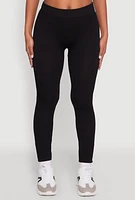 Womens Stylish High Waisted Seamless Ribbed Knit Leggings, Black, Size S
