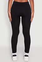 Womens Stylish High Waisted Seamless Ribbed Knit Leggings, Black, Size S