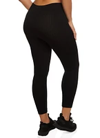 Womens Waffle Knit High Waisted Leggings, Black, Size M