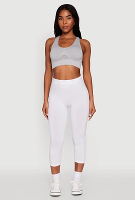 Womens Seamless High Waisted Capri Leggings, White, Size S-M