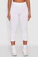Womens Seamless High Waisted Capri Leggings, White, Size S-M