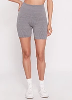 Womens Ribbed Knit High Waist Bike Shorts, Grey, Size L