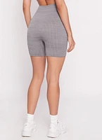 Womens Ribbed Knit High Waist Bike Shorts, Grey, Size L