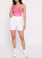 Womens Ribbed Knit High Waist Bike Shorts, White, Size L