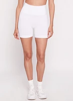 Womens Ribbed Knit High Waist Bike Shorts, White, Size L