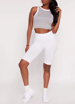 Womens Seamless Ribbed High Waist Biker Shorts, White,