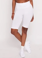 Womens Seamless Ribbed High Waist Biker Shorts, White,