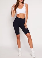Womens Seamless Ribbed High Waist Biker Shorts, Black, Size S