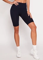 Womens Seamless Ribbed High Waist Biker Shorts, Black, Size S