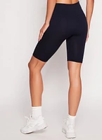 Womens Seamless Ribbed High Waist Biker Shorts, Black, Size S