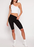 Womens Solid Seamless Ribbed Biker Shorts, Black, Size XL