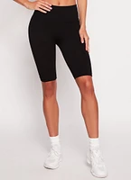 Womens Solid Seamless Ribbed Biker Shorts, Black,