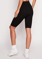 Womens Solid Seamless Ribbed Biker Shorts, Black,
