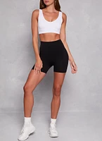 Womens Seamless Ribbed Wide Waistband Biker Shorts, Black, Size XL
