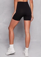 Womens Seamless Ribbed Wide Waistband Biker Shorts, Black, Size XL